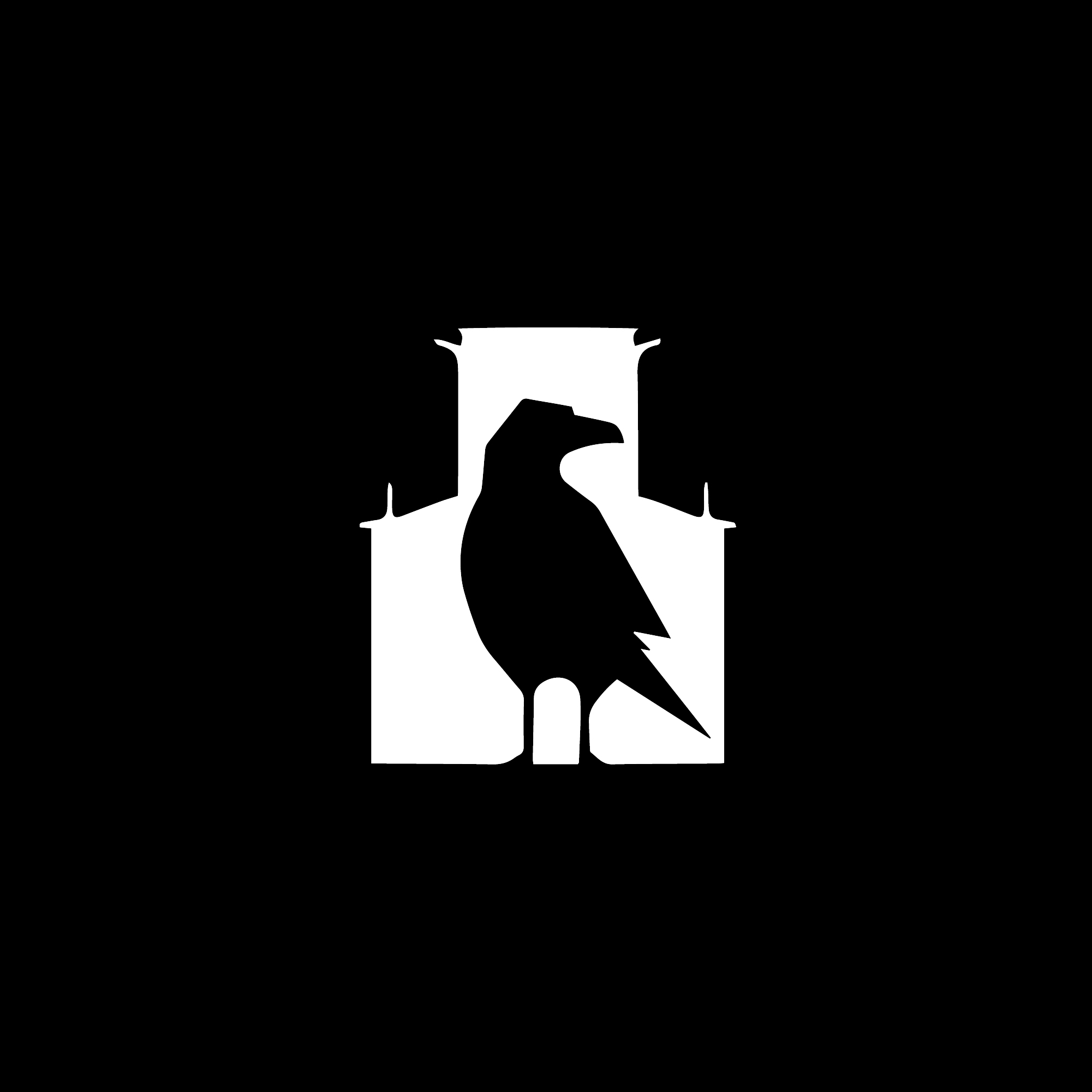 logo-design-black-white-minimalist-tower-raven-bird-simple-elegant