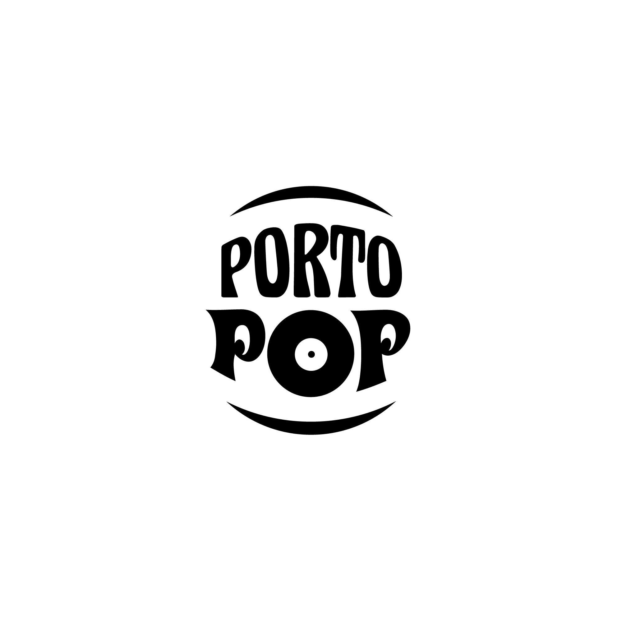 Funky and vintage logo design, based on rock cds, pop art, logo design for Porto pop in black and white