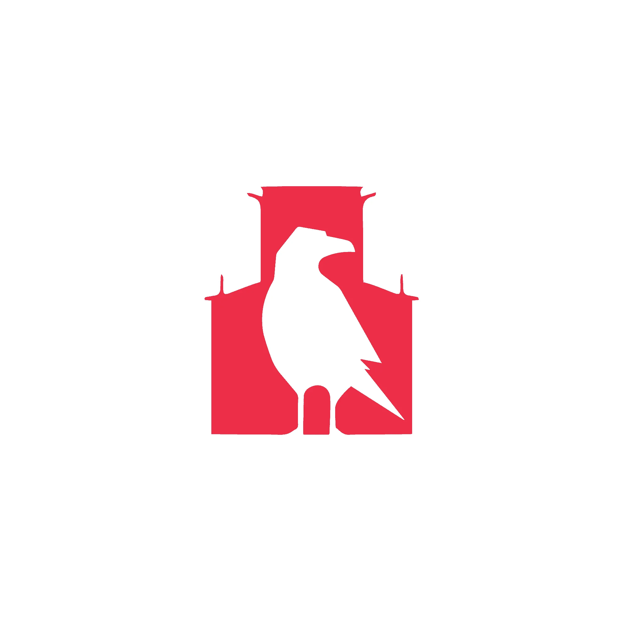 Branding logo design raven in a tower, red and white