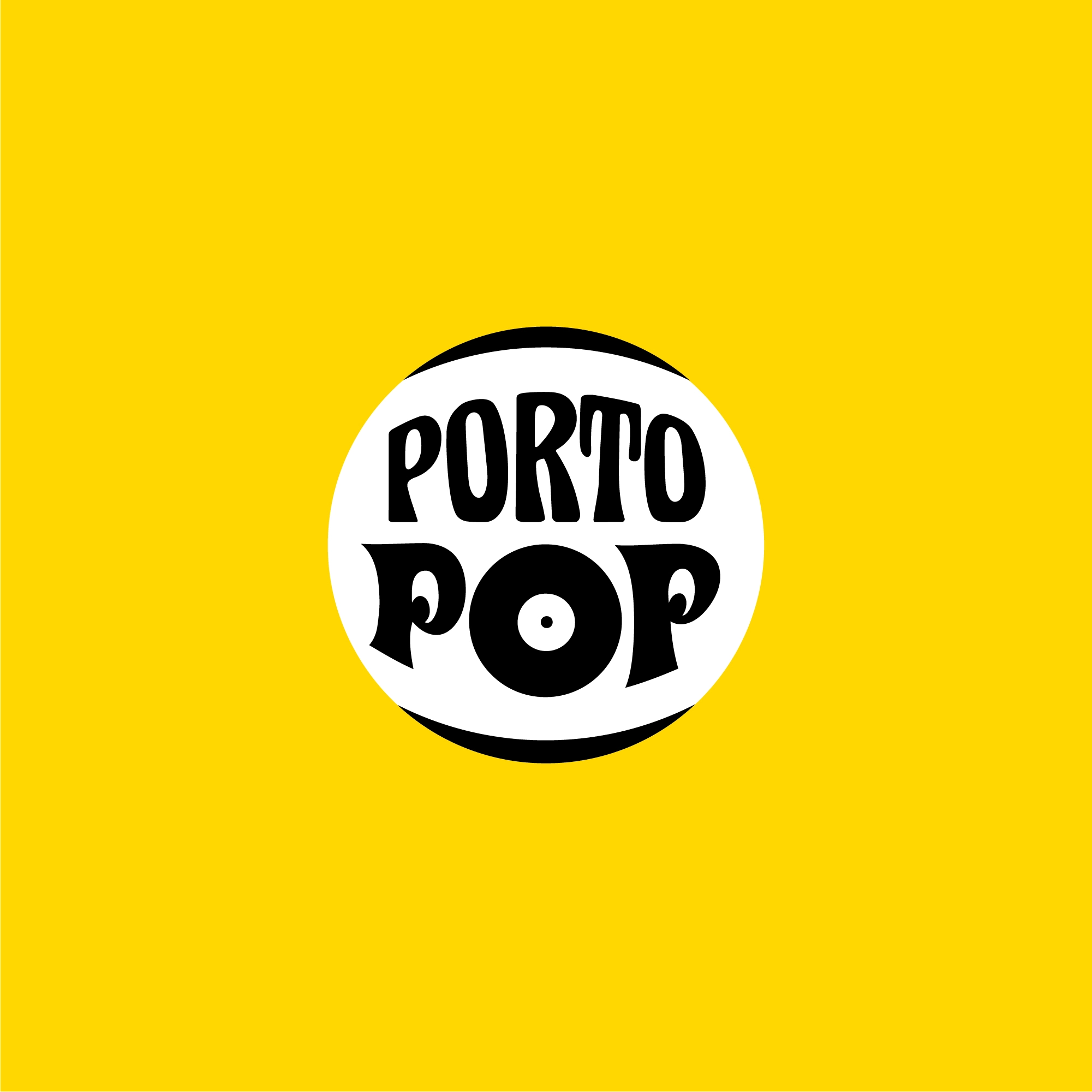 Funky and vintage logo design, based on rock cds, pop art, logo design for Porto pop in black, white and yellow