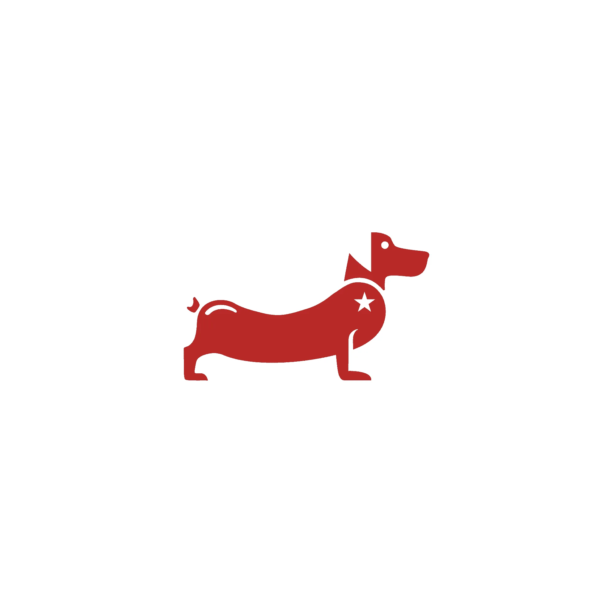 Branding logo design weiner dog as a hotdog, red
