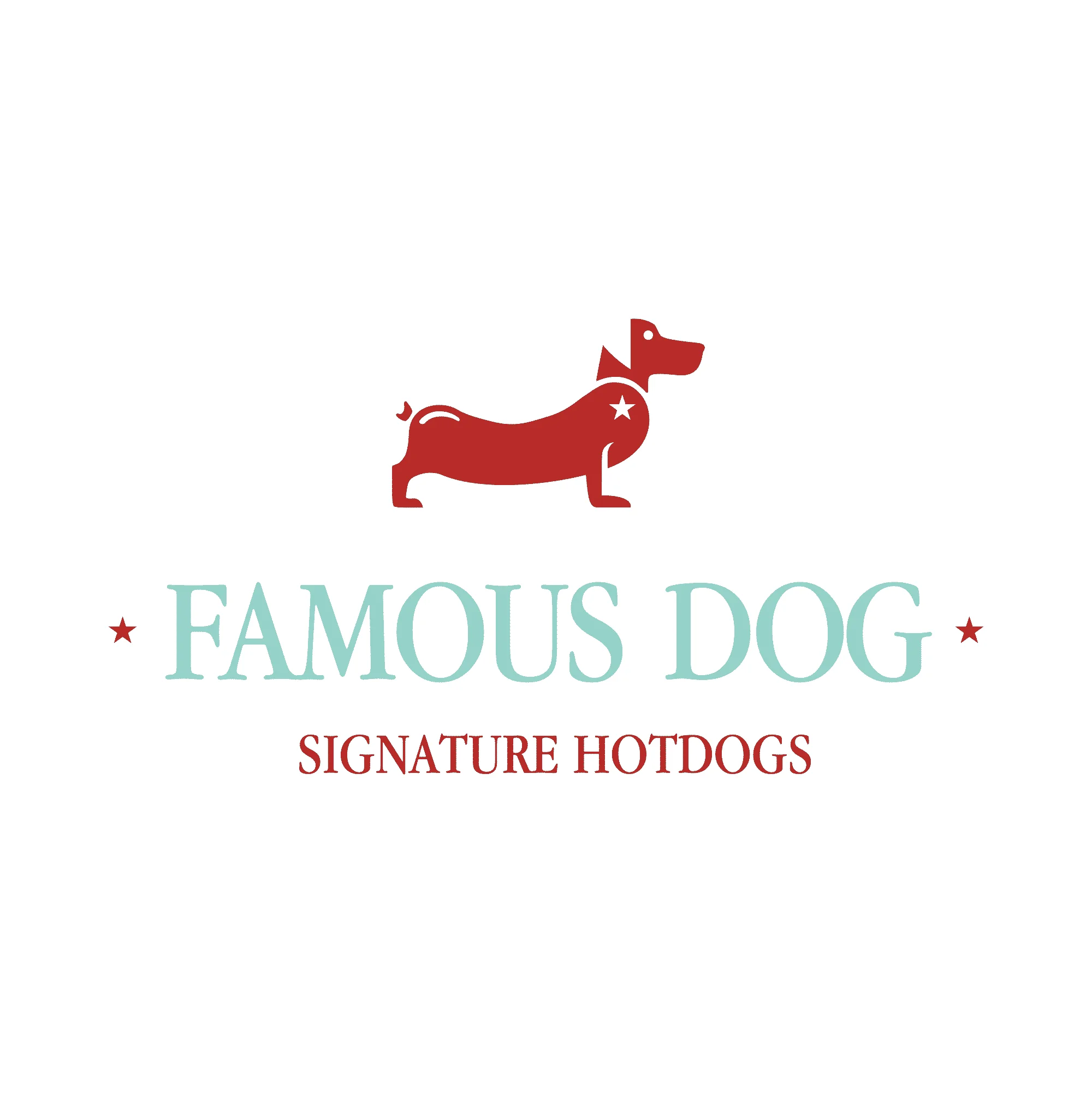 Branding logo design weiner dog as a hotdog, lettering
